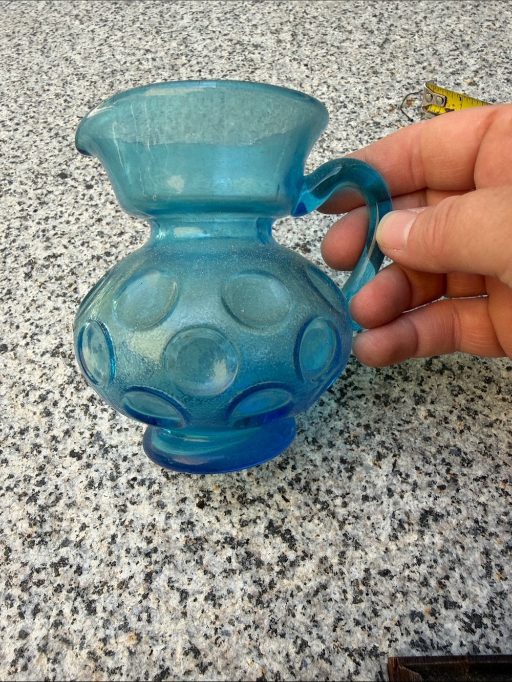 Teal Blue Bubble Glass Pitcher Vase